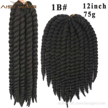 Aisi Hair Synthetic Black Braiding Hair 12 inches Twist Crochet High Temperature Fiber Braid Hair Extensions